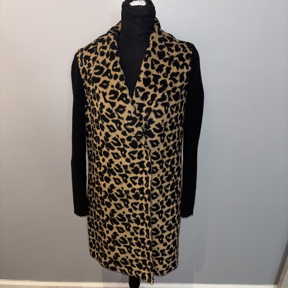 Kenneth Cole New York Leopard Print Fold Over One Button Wool Blend Jacket Small